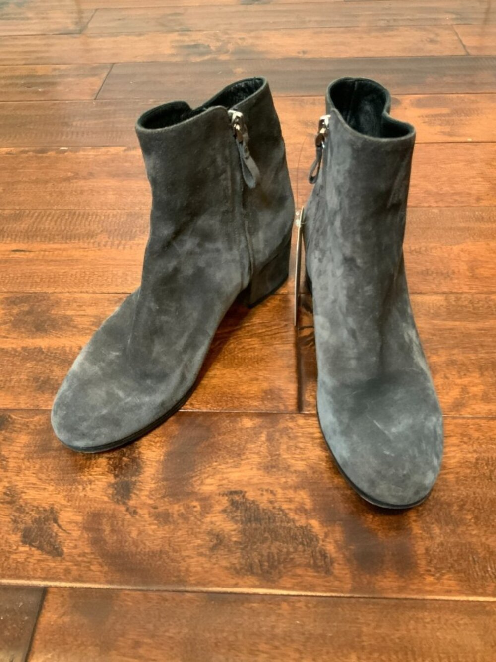 Deimille Gray Suede Zipper Covered Block Heel Ankle Boots, Size 9 | 39.5